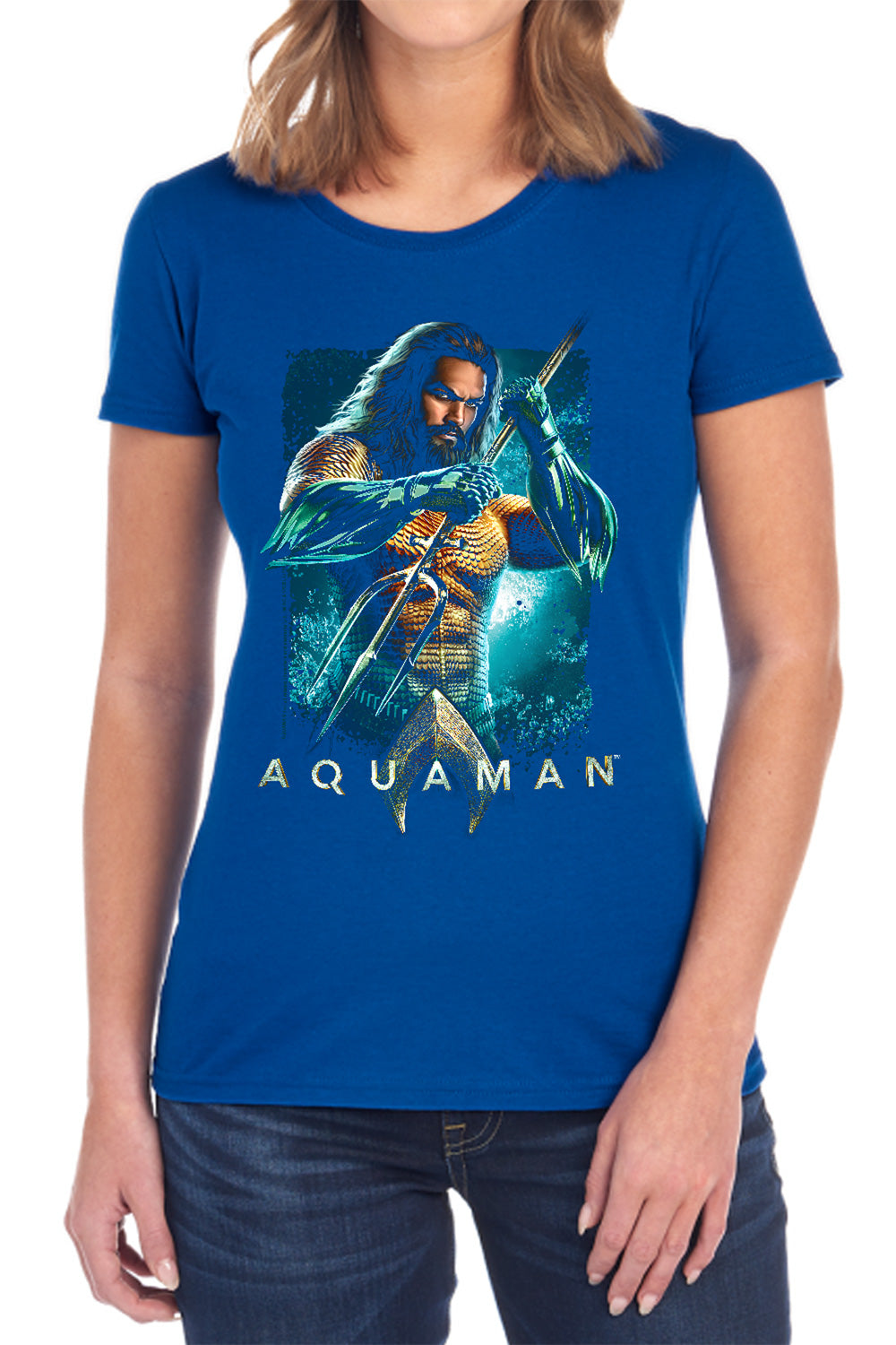AN OFFCIALLY LICENSED AQUAMAN MOVIE TRIDENT WOMEN'S REGULAR FIT T-SHIRT BLACK