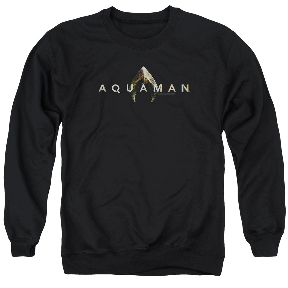 AN OFFCIALLY LICENSED AQUAMAN MOVIE LOGO ADULT UNISEX CREWNECK SWEATSHIRT BLACK