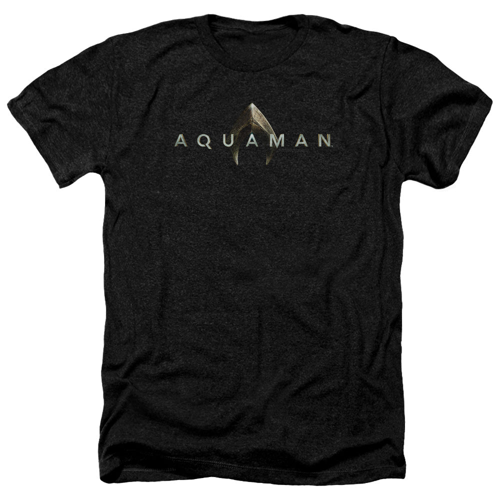 AN OFFCIALLY LICENSED AQUAMAN MOVIE LOGO MEN'S HEATHER T-SHIRT CHARCOAL