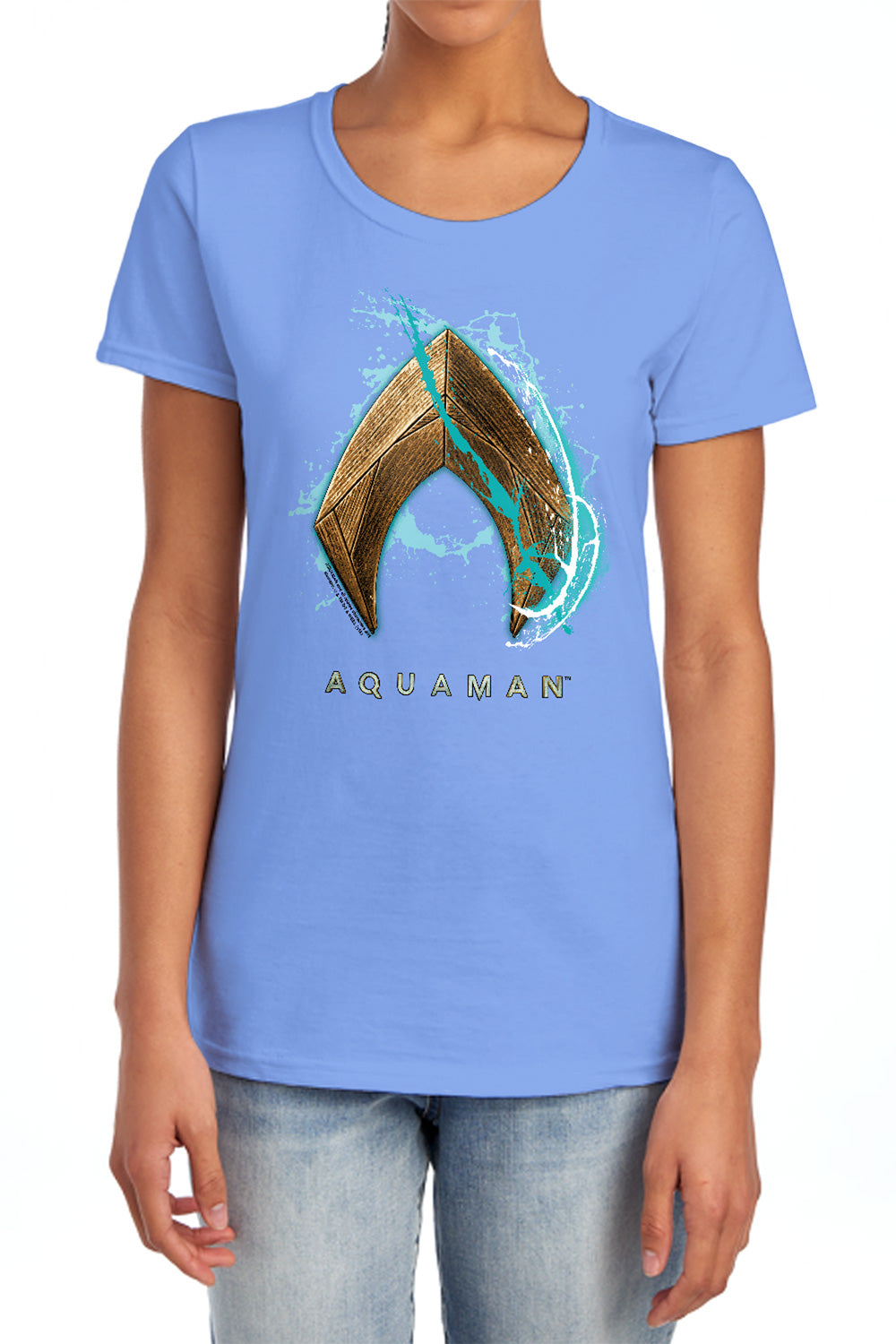AN OFFCIALLY LICENSED AQUAMAN MOVIE WATER SHIELD WOMEN'S REGULAR FIT T-SHIRT CHARCOAL