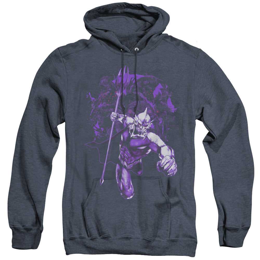 AN OFFCIALLY LICENSED AQUAMAN MOVIE EVIL DOERS ADULT UNISEX HEATHER PULLOVER HOODIE NAVY