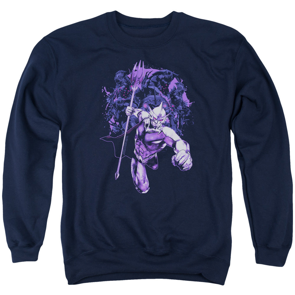 AN OFFCIALLY LICENSED AQUAMAN MOVIE EVIL DOERS ADULT UNISEX CREWNECK SWEATSHIRT NAVY