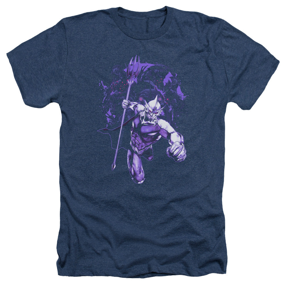AN OFFCIALLY LICENSED AQUAMAN MOVIE EVIL DOERS MEN'S HEATHER T-SHIRT NAVY