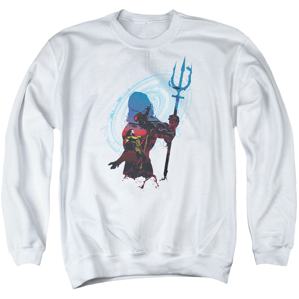 AN OFFCIALLY LICENSED AQUAMAN MOVIE SILHOUETTE ADULT UNISEX CREWNECK SWEATSHIRT WHITE