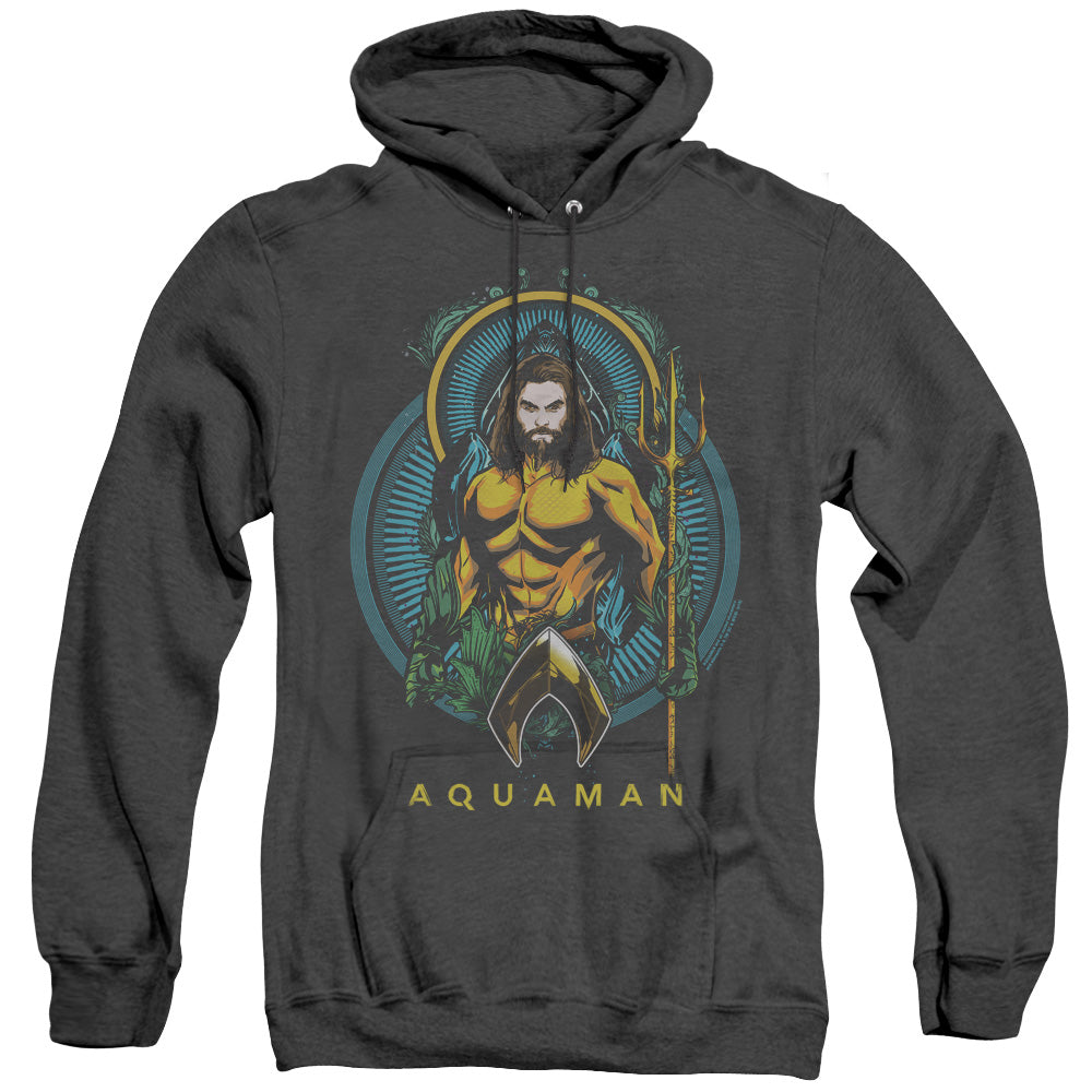 AN OFFCIALLY LICENSED AQUAMAN MOVIE AQUA NOUVEAU ADULT UNISEX HEATHER PULLOVER HOODIE BLACK