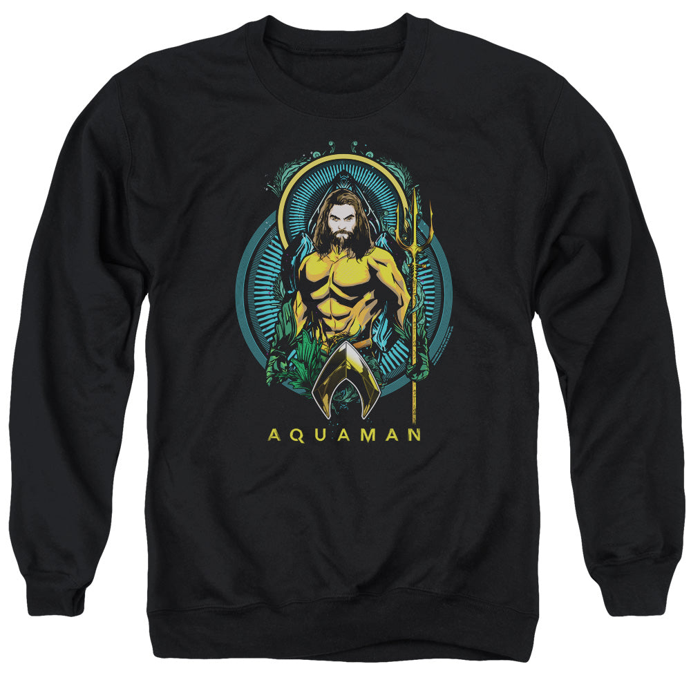 AN OFFCIALLY LICENSED AQUAMAN MOVIE AQUA NOUVEAU ADULT UNISEX CREWNECK SWEATSHIRT BLACK