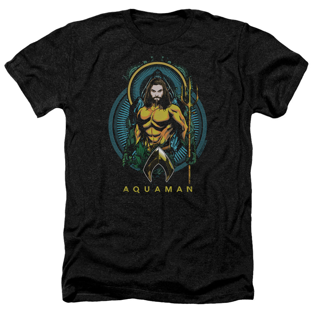 AN OFFCIALLY LICENSED AQUAMAN MOVIE AQUA NOUVEAU MEN'S HEATHER T-SHIRT CHARCOAL