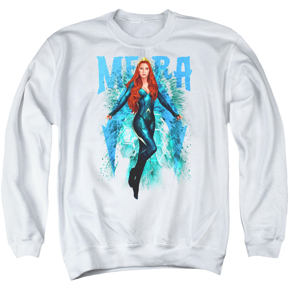 AN OFFCIALLY LICENSED AQUAMAN MOVIE MERA ADULT UNISEX CREWNECK SWEATSHIRT WHITE