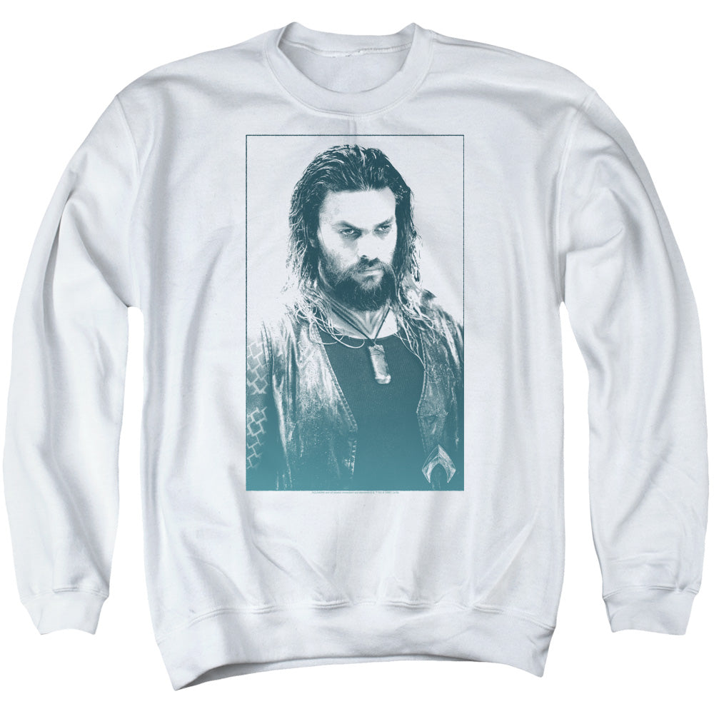 AN OFFCIALLY LICENSED AQUAMAN MOVIE SALT OF THE SEA ADULT UNISEX CREWNECK SWEATSHIRT WHITE