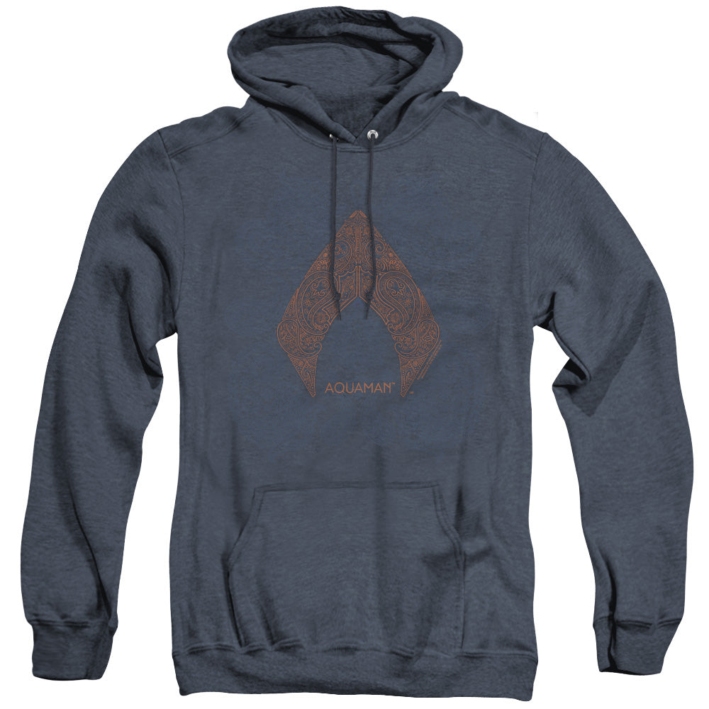 AN OFFCIALLY LICENSED AQUAMAN MOVIE AQUA PAISLEY ADULT UNISEX HEATHER PULLOVER HOODIE NAVY