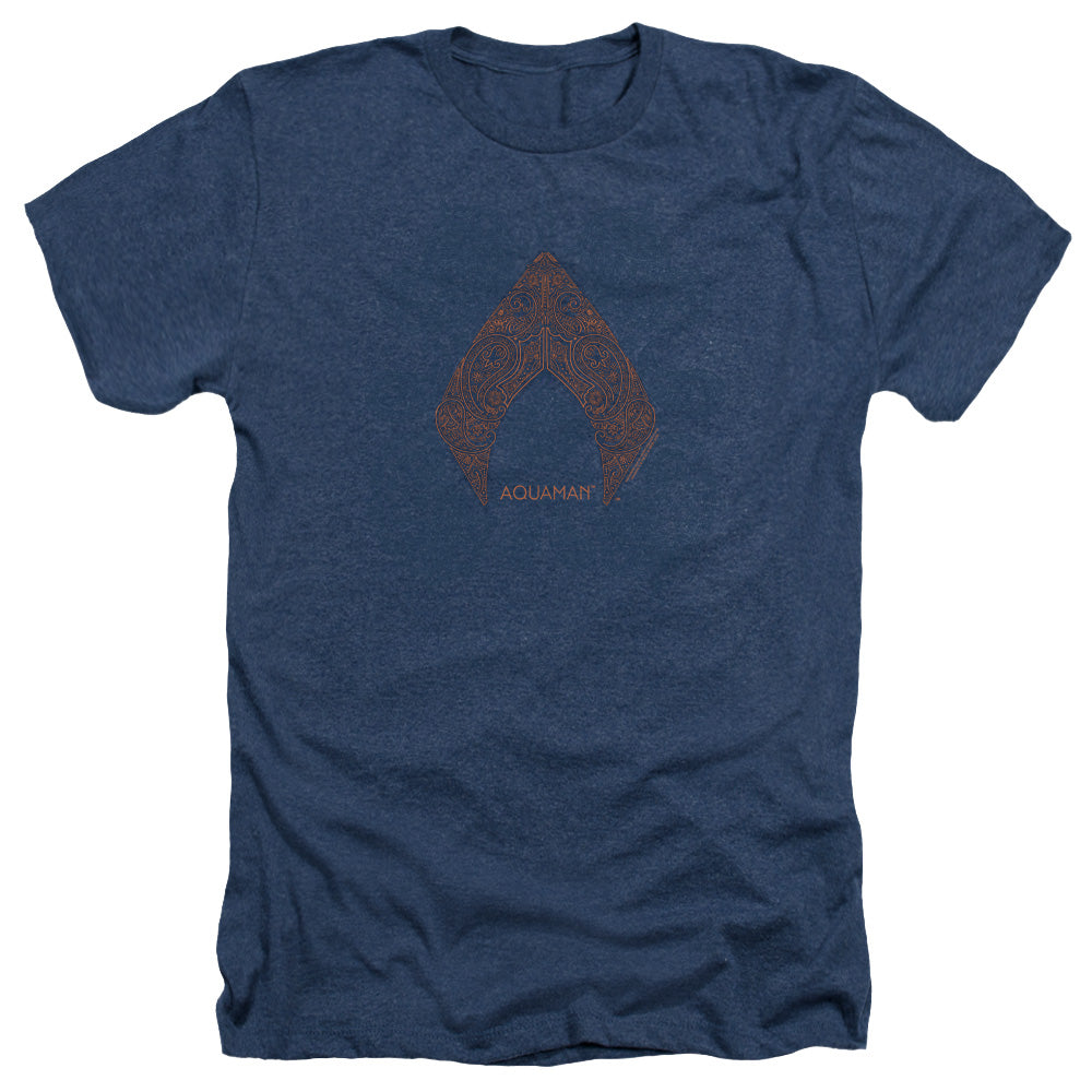 AN OFFCIALLY LICENSED AQUAMAN MOVIE AQUA PAISLEY MEN'S HEATHER T-SHIRT NAVY