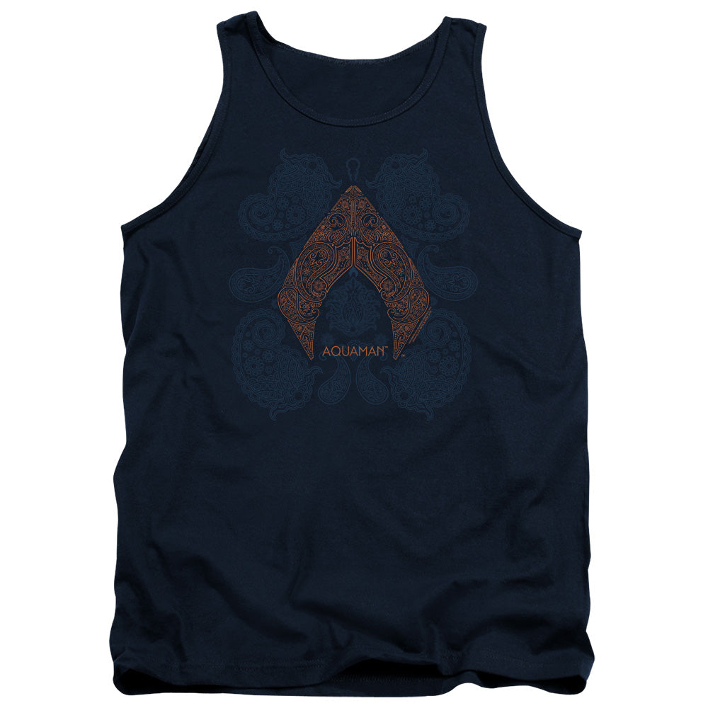 AN OFFCIALLY LICENSED AQUAMAN MOVIE AQUA PAISLEY ADULT UNISEX TANK TOP NAVY