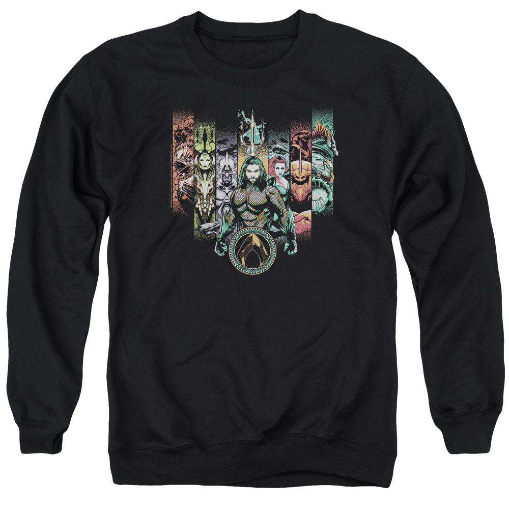 AN OFFCIALLY LICENSED AQUAMAN MOVIE UNITE THE KINGDOMS ADULT UNISEX CREWNECK SWEATSHIRT BLACK