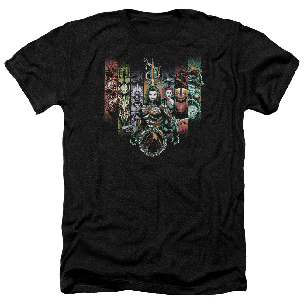 AN OFFCIALLY LICENSED AQUAMAN MOVIE UNITE THE KINGDOMS MEN'S HEATHER T-SHIRT CHARCOAL