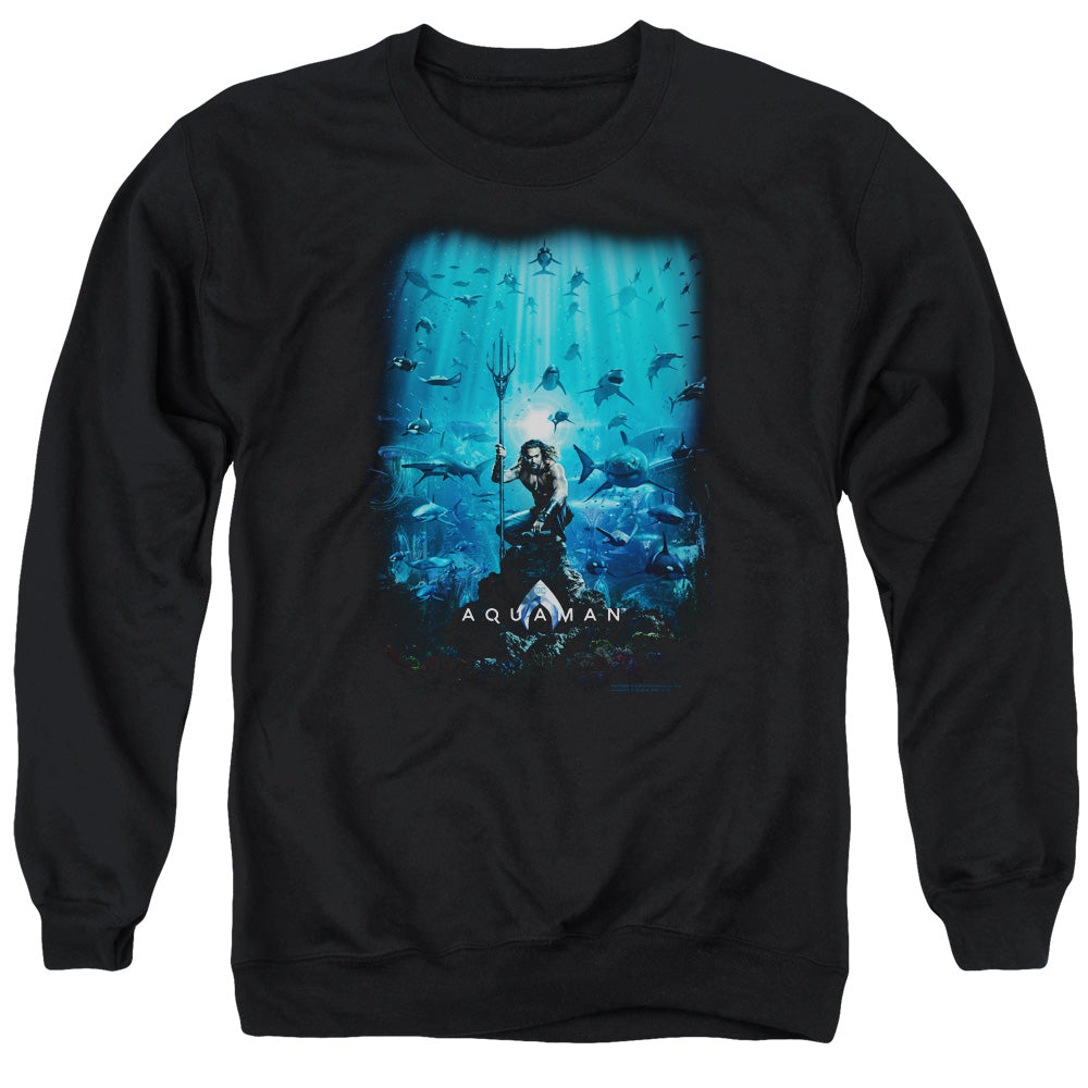 AN OFFCIALLY LICENSED AQUAMAN MOVIE POSTER ADULT UNISEX CREWNECK SWEATSHIRT BLACK