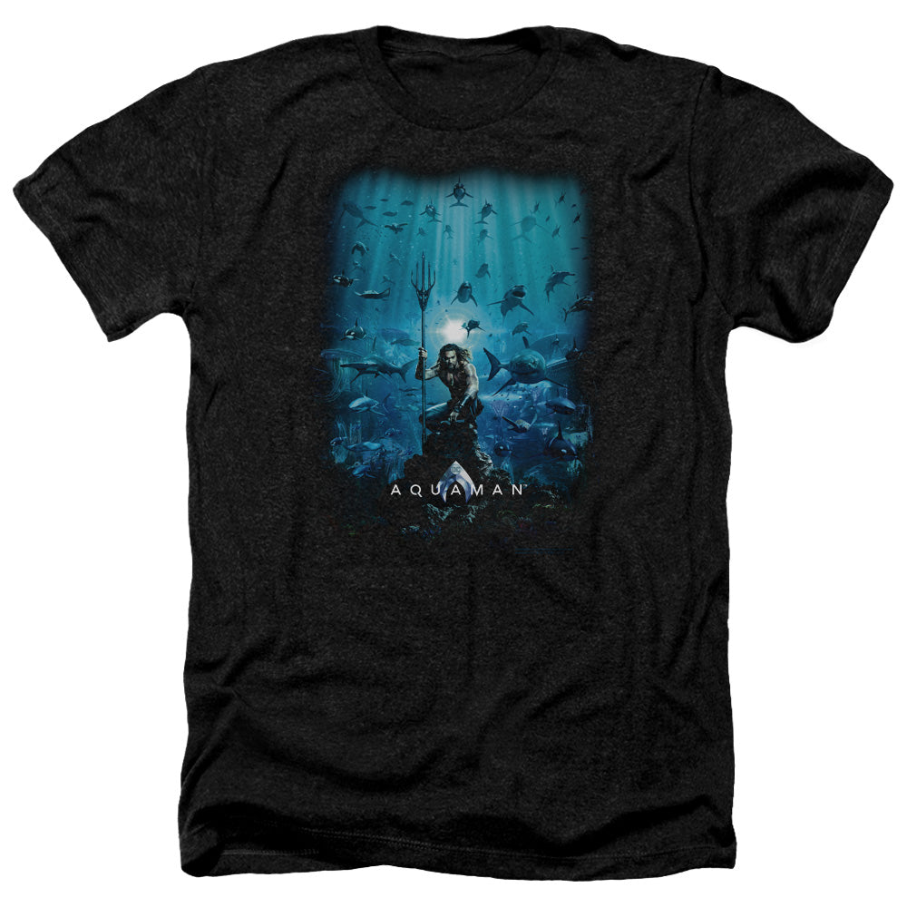 AN OFFCIALLY LICENSED AQUAMAN MOVIE POSTER MEN'S HEATHER T-SHIRT CHARCOAL