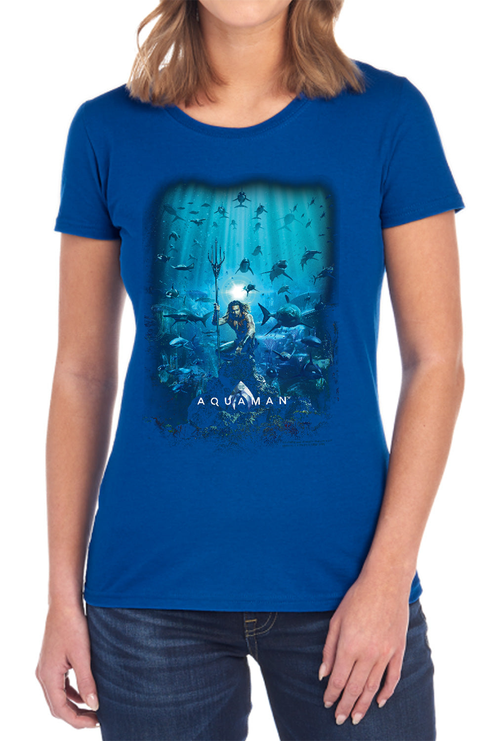 AN OFFCIALLY LICENSED AQUAMAN MOVIE POSTER WOMEN'S REGULAR FIT T-SHIRT BLACK