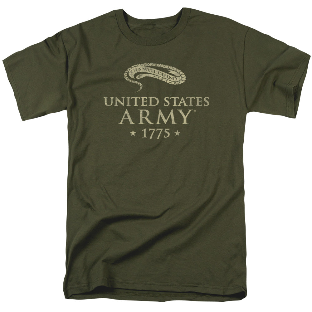 AN OFFCIALLY LICENSED ARMY WELL DEFEND MEN'S REGULAR FIT T-SHIRT MILITARY GREEN