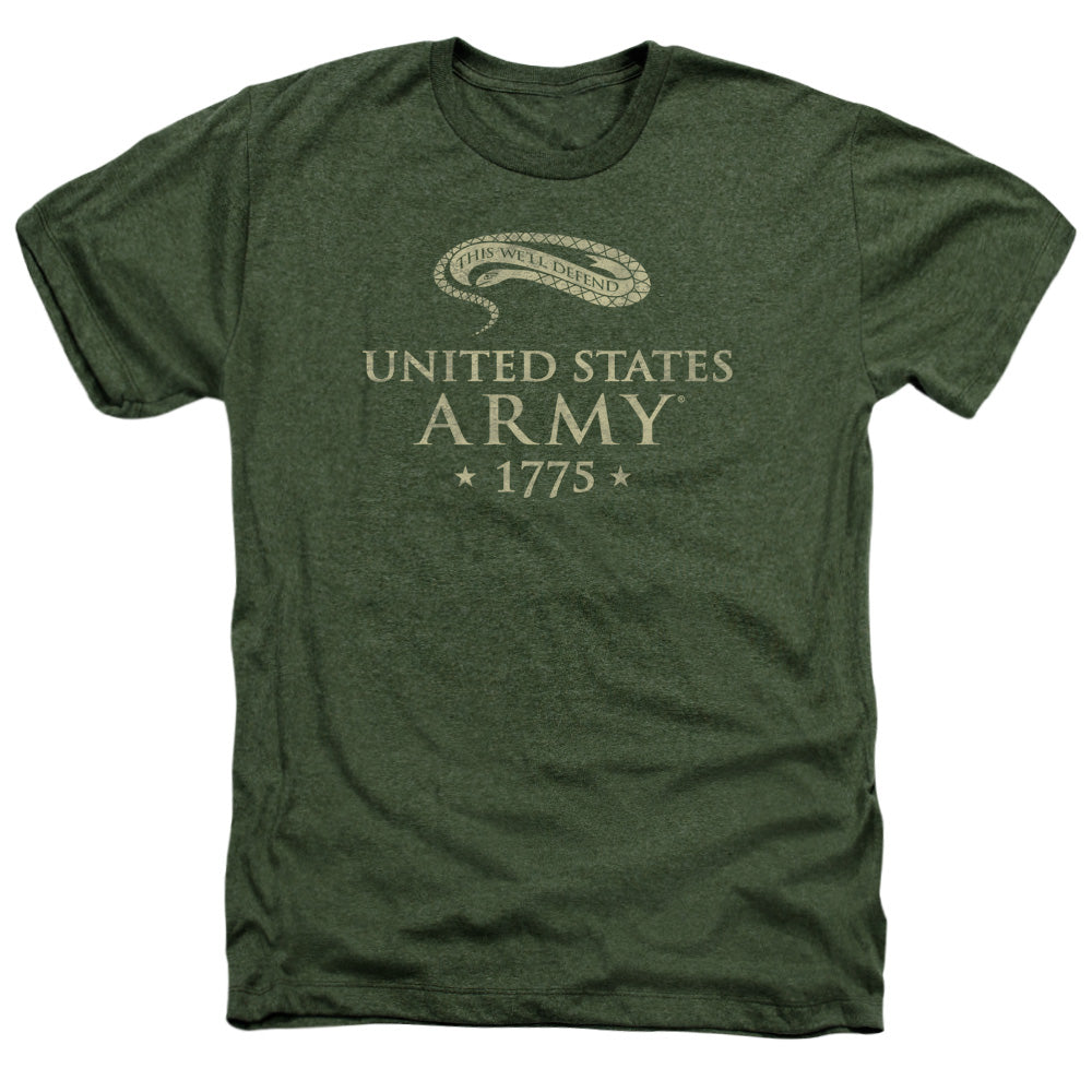 AN OFFCIALLY LICENSED ARMY WELL DEFEND MEN'S HEATHER T-SHIRT MILITARY GREEN