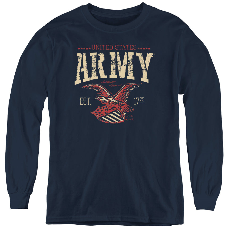 AN OFFCIALLY LICENSED ARMY ARCH YOUTH LONG SLEEVE T-SHIRT NAVY