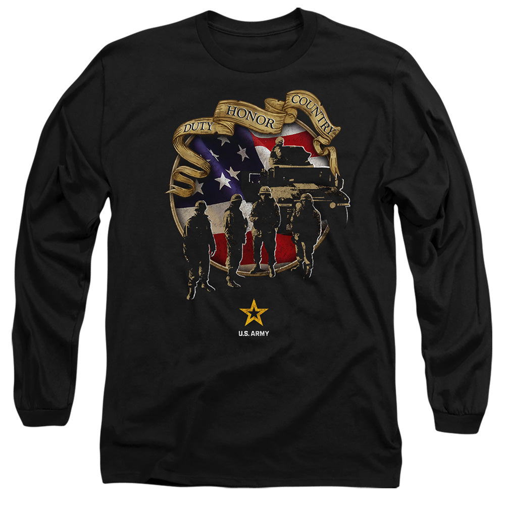 AN OFFCIALLY LICENSED ARMY DUTY HONOR COUNTRY MEN'S LONG SLEEVE T-SHIRT BLACK