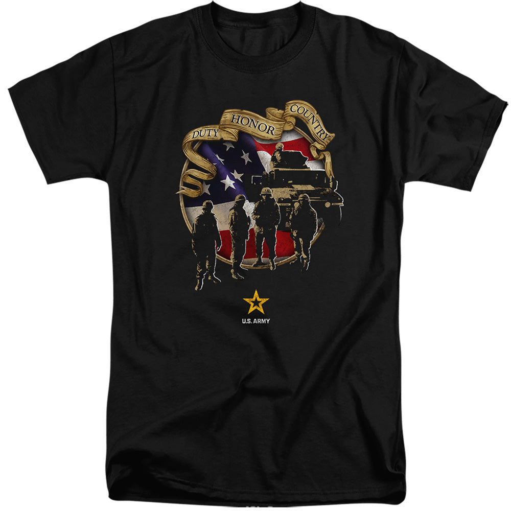 AN OFFCIALLY LICENSED ARMY DUTY HONOR COUNTRY MEN'S TALL FIT T-SHIRT BLACK