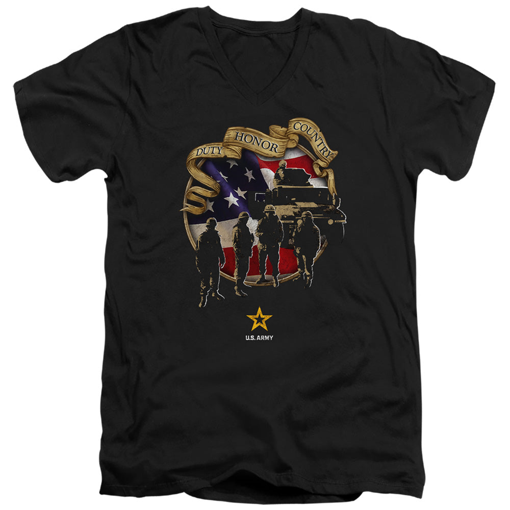 AN OFFCIALLY LICENSED ARMY DUTY HONOR COUNTRY MEN'S V-NECK T-SHIRT BLACK