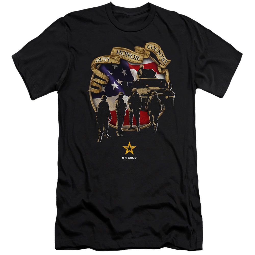 AN OFFCIALLY LICENSED ARMY DUTY HONOR COUNTRY MEN'S PREMIUM SLIM FIT T-SHIRT BLACK