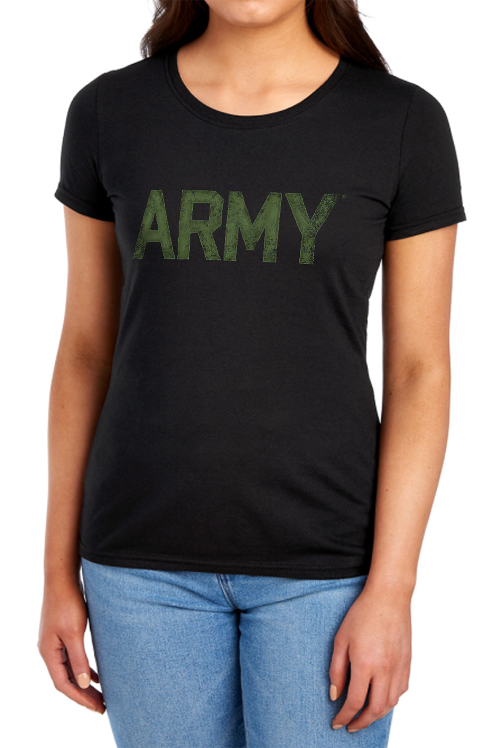 AN OFFCIALLY LICENSED ARMY TYPE WOMEN'S REGULAR FIT T-SHIRT BLACK