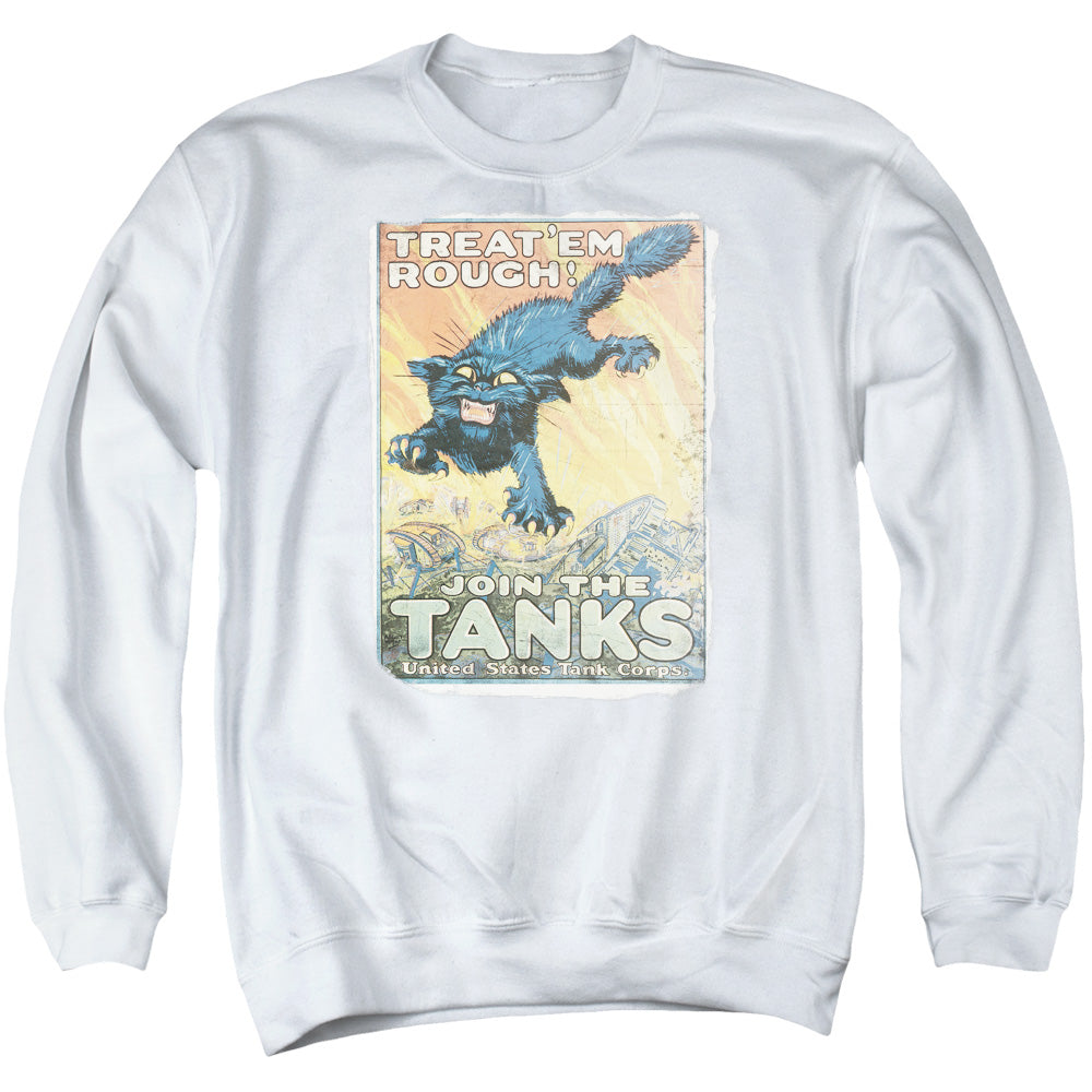AN OFFCIALLY LICENSED ARMY TREAT EM ROUGH ADULT UNISEX CREWNECK SWEATSHIRT WHITE