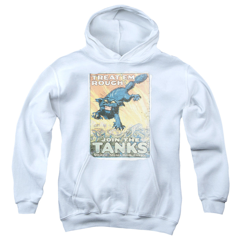 AN OFFCIALLY LICENSED ARMY TREAT EM ROUGH YOUTH HOODIE WHITE