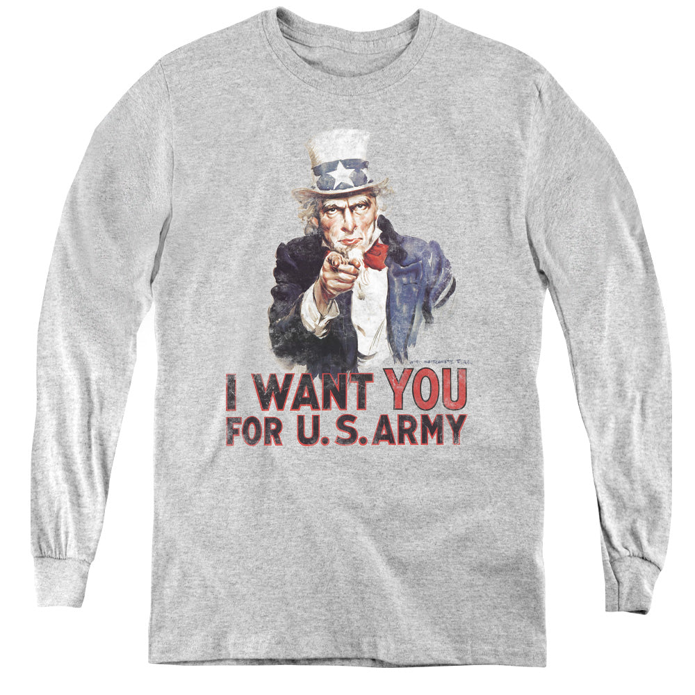 AN OFFCIALLY LICENSED ARMY I WANT YOU YOUTH LONG SLEEVE T-SHIRT ATHLETIC HEATHER