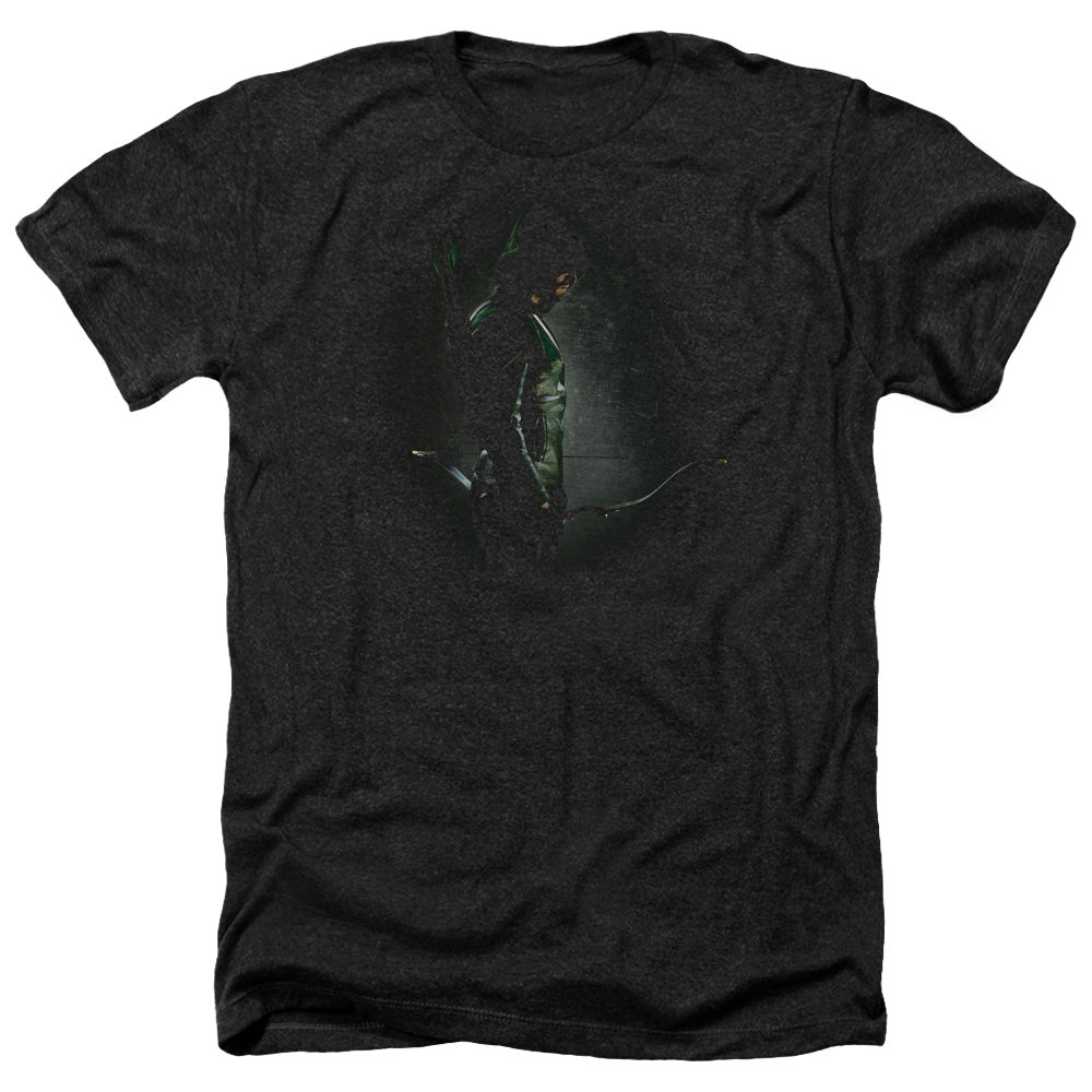 AN OFFCIALLY LICENSED ARROW IN THE SHADOWS MEN'S HEATHER T-SHIRT CHARCOAL