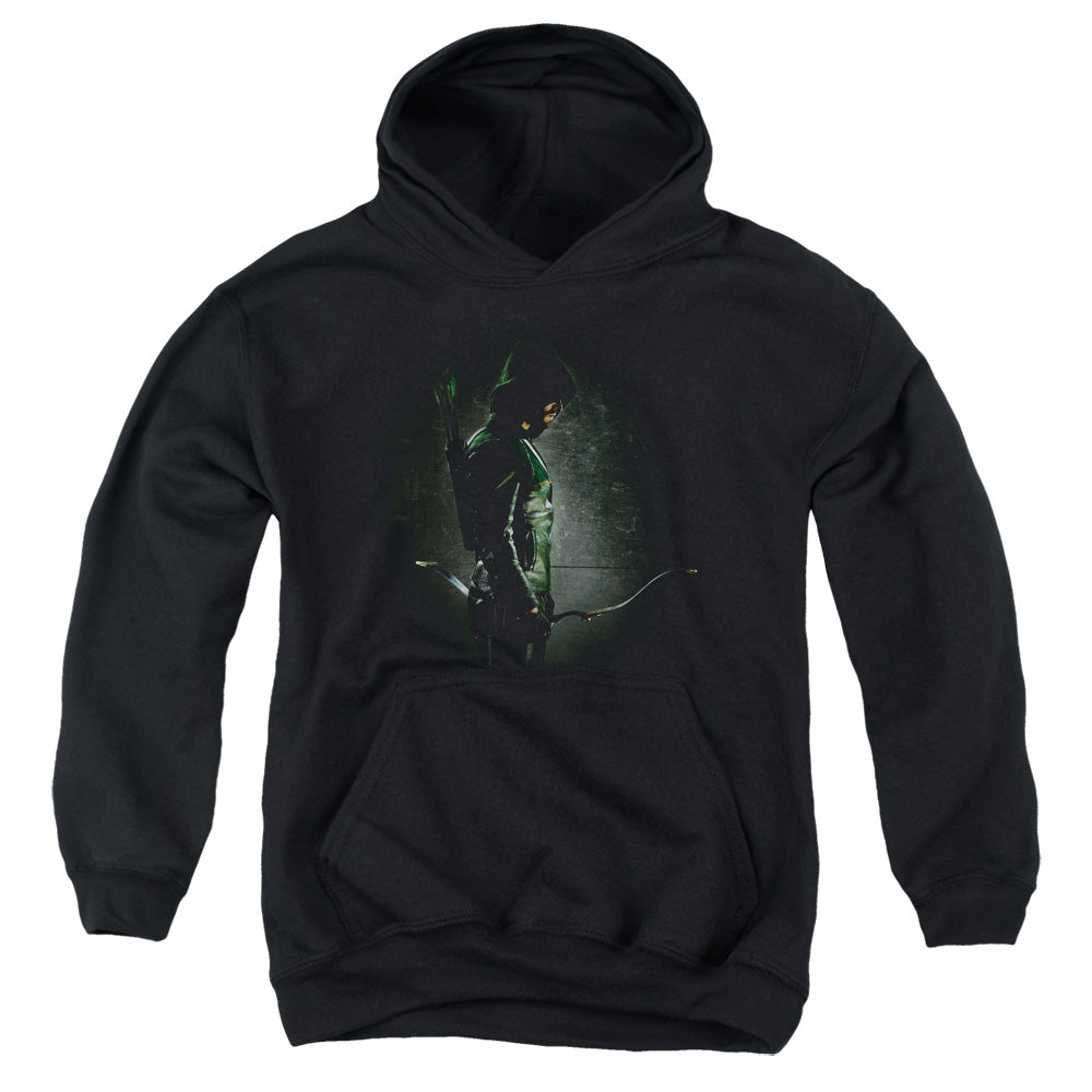 AN OFFCIALLY LICENSED ARROW IN THE SHADOWS YOUTH HOODIE BLACK