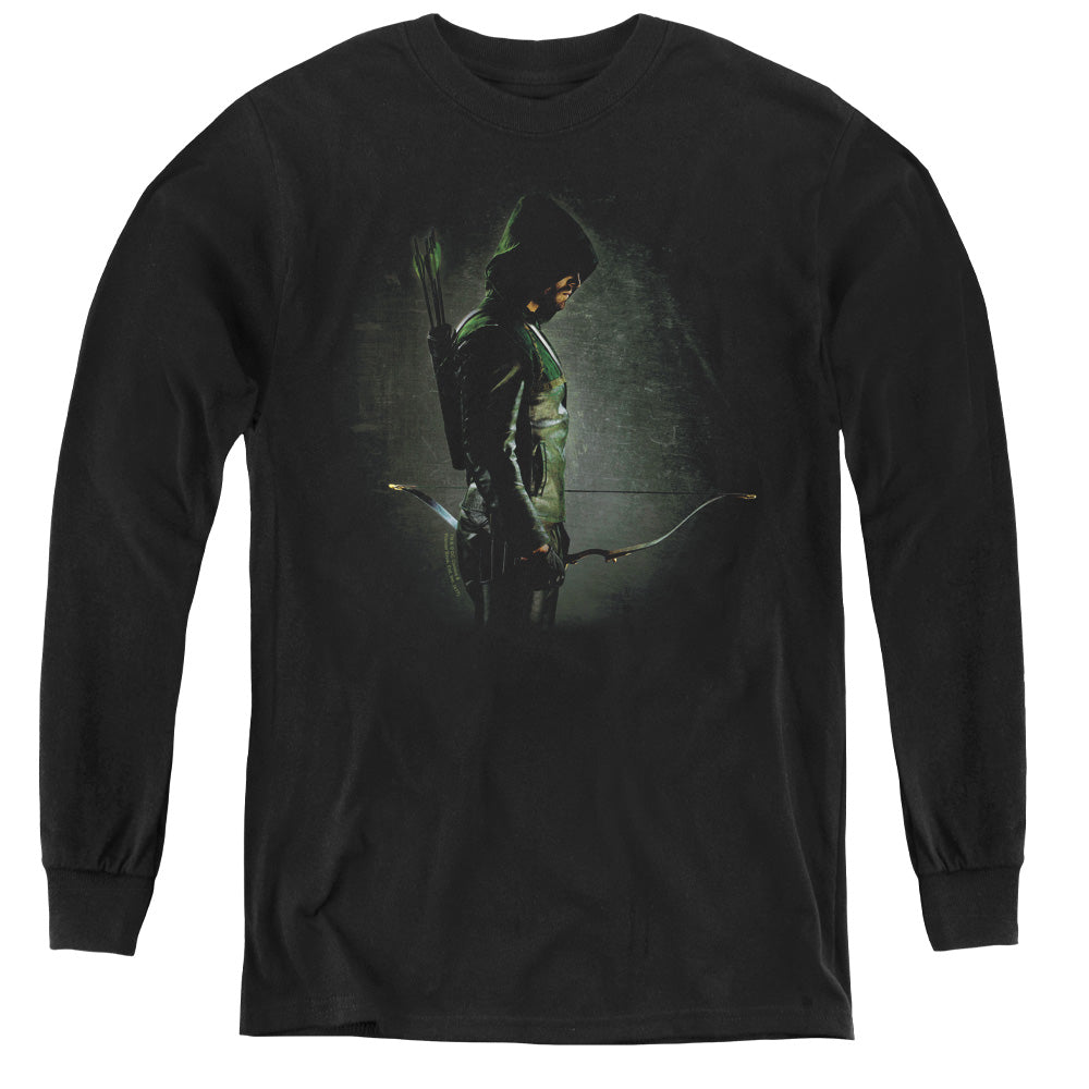 AN OFFCIALLY LICENSED ARROW IN THE SHADOWS YOUTH LONG SLEEVE T-SHIRT BLACK