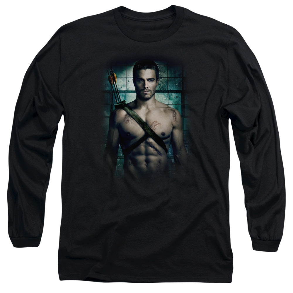 AN OFFCIALLY LICENSED ARROW SHIRTLESS MEN'S LONG SLEEVE T-SHIRT BLACK