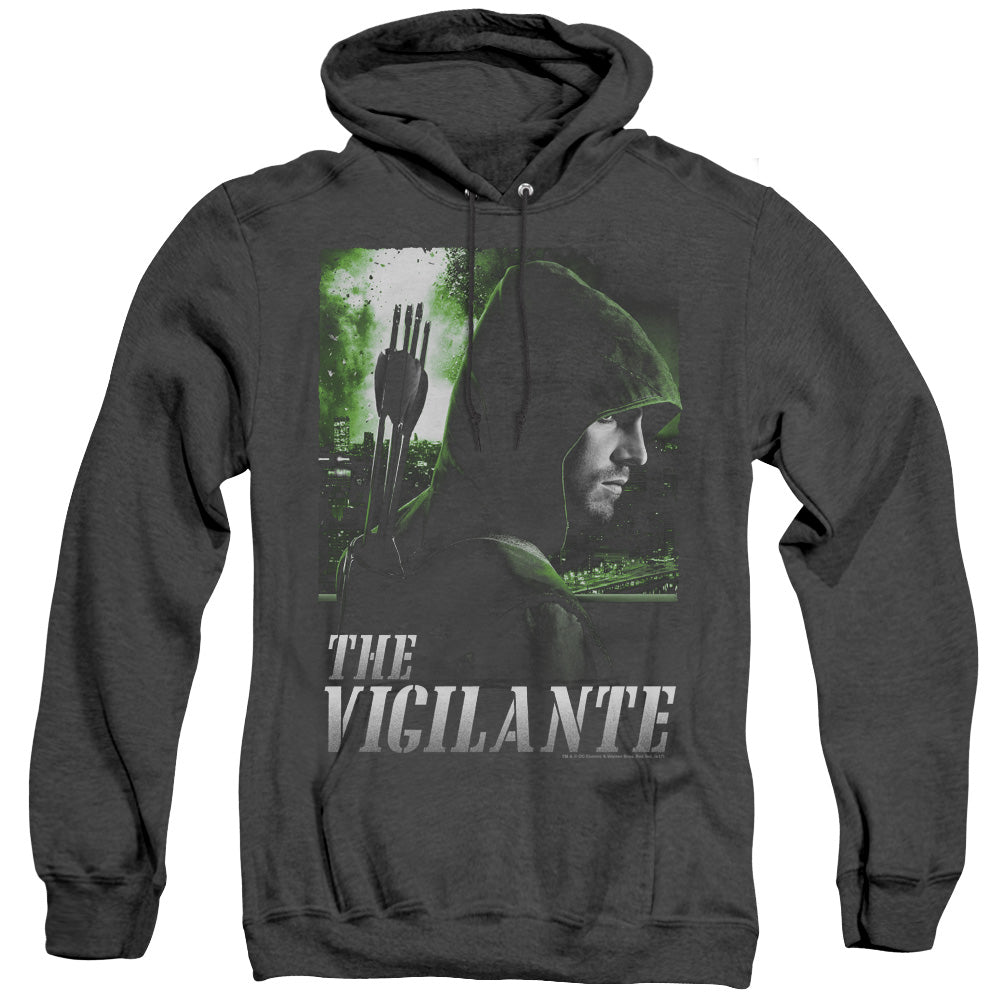 AN OFFCIALLY LICENSED ARROW STAR CITY DEFENDER ADULT UNISEX HEATHER PULLOVER HOODIE BLACK