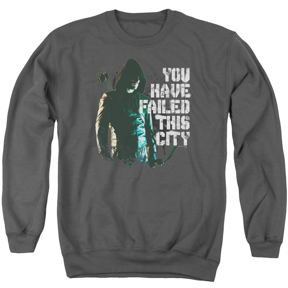 AN OFFCIALLY LICENSED ARROW YOU HAVE FAILED ADULT UNISEX CREWNECK SWEATSHIRT CHARCOAL