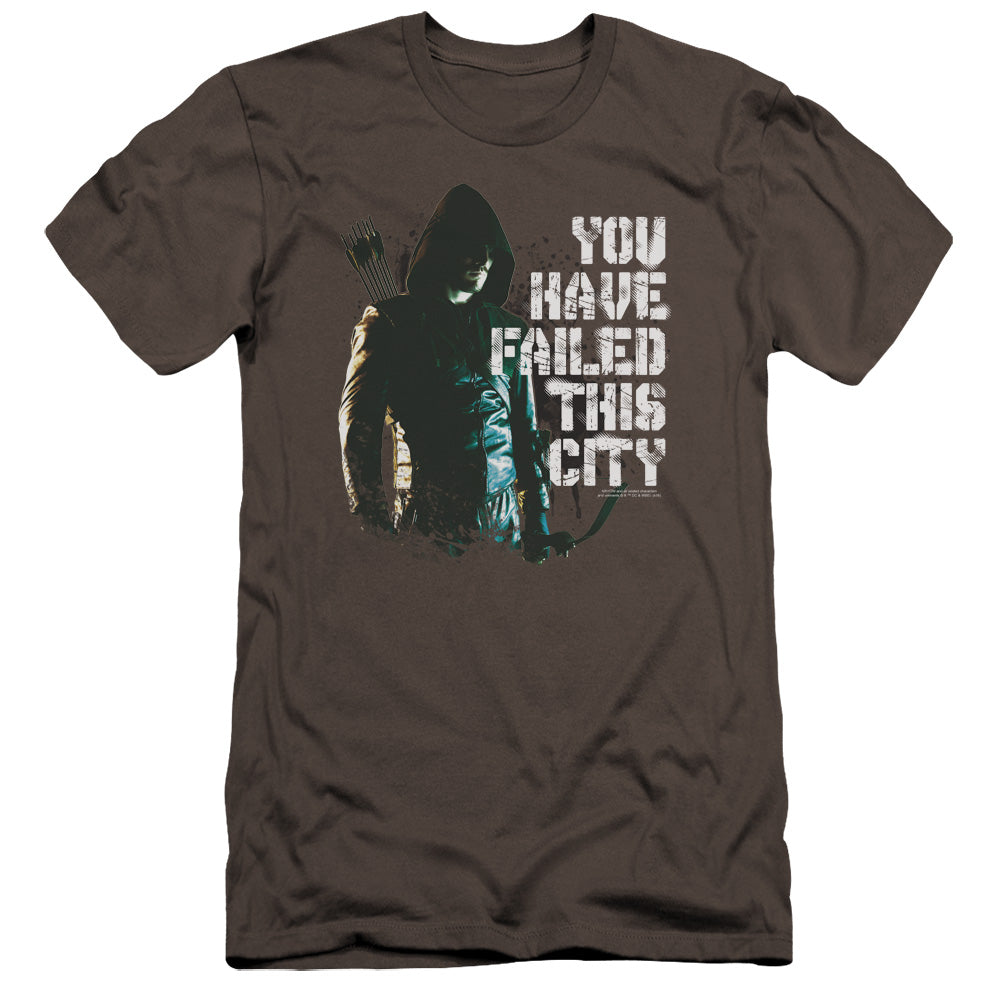 AN OFFCIALLY LICENSED ARROW YOU HAVE FAILED MEN'S PREMIUM SLIM FIT T-SHIRT CHARCOAL