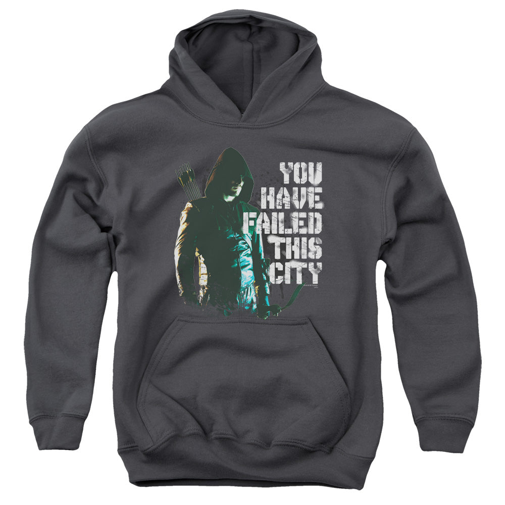 AN OFFCIALLY LICENSED ARROW YOU HAVE FAILED YOUTH HOODIE CHARCOAL