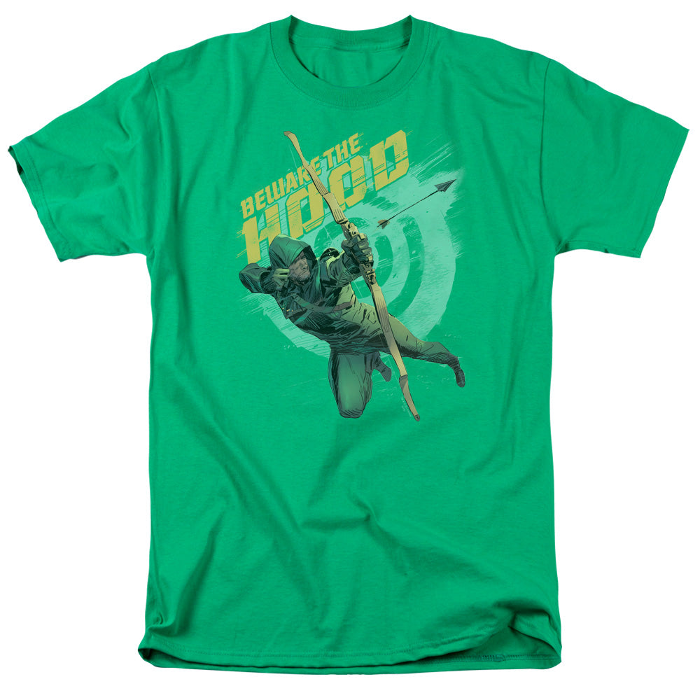 AN OFFCIALLY LICENSED ARROW BEWARE MEN'S REGULAR FIT T-SHIRT KELLY GREEN