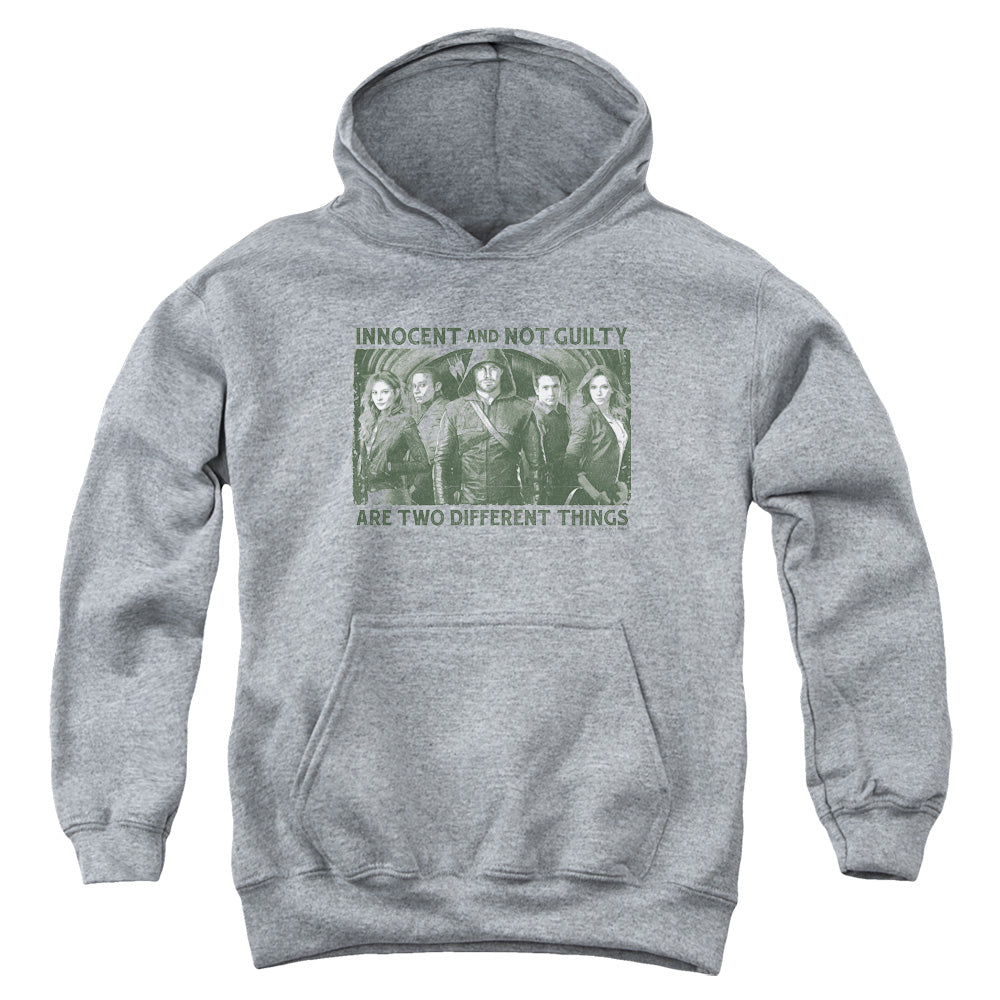AN OFFCIALLY LICENSED ARROW NOT GUILTY YOUTH HOODIE ATHLETIC HEATHER