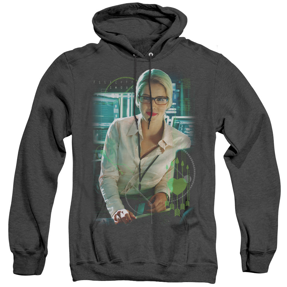 AN OFFCIALLY LICENSED ARROW FELICITY SMOAK ADULT UNISEX HEATHER PULLOVER HOODIE BLACK