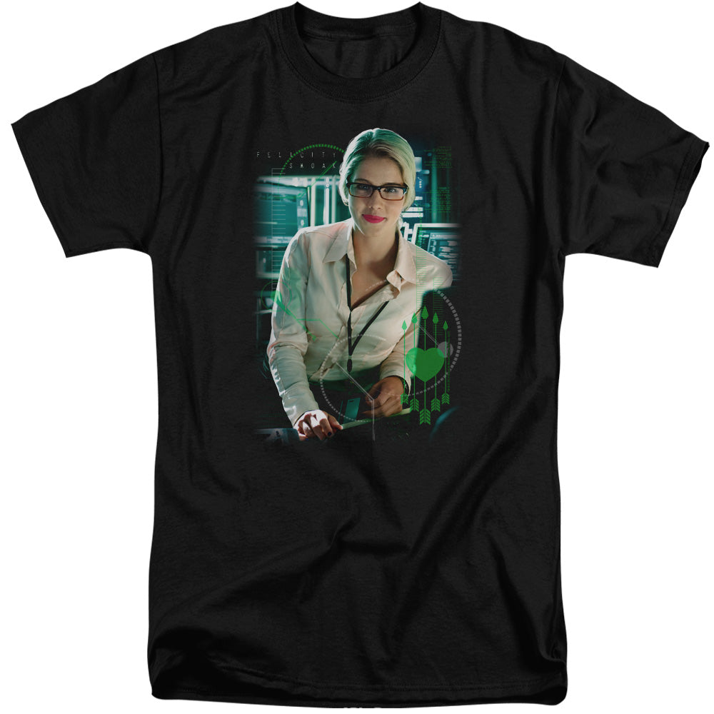 AN OFFCIALLY LICENSED ARROW FELICITY SMOAK MEN'S TALL FIT T-SHIRT BLACK