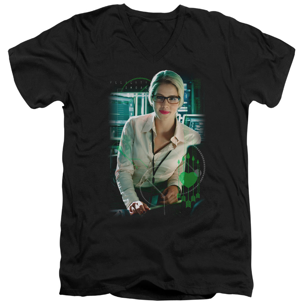 AN OFFCIALLY LICENSED ARROW FELICITY SMOAK MEN'S V-NECK T-SHIRT BLACK