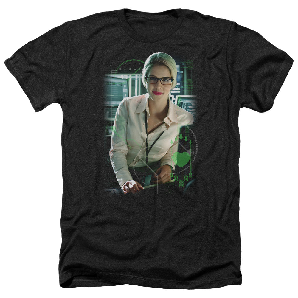AN OFFCIALLY LICENSED ARROW FELICITY SMOAK MEN'S HEATHER T-SHIRT CHARCOAL