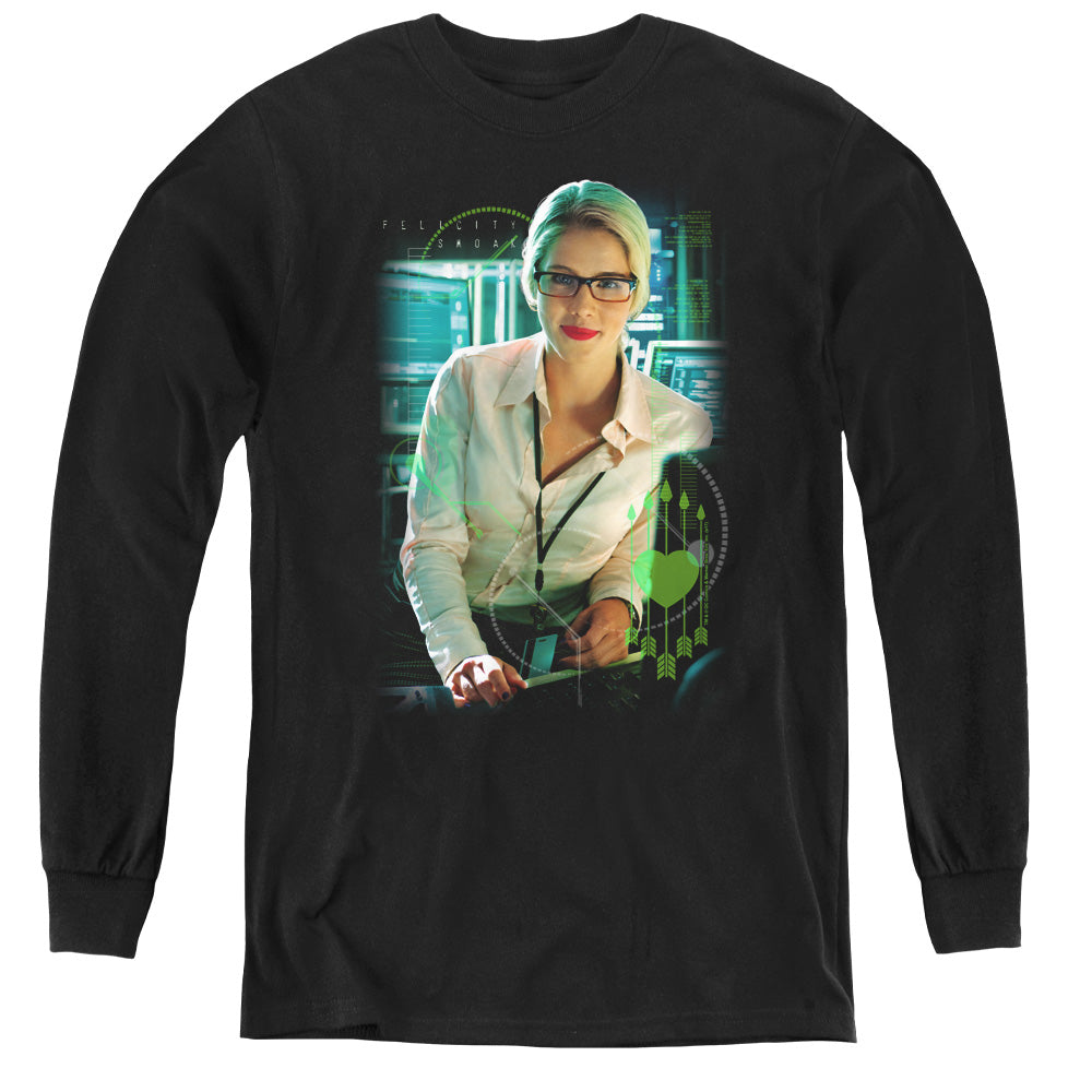 AN OFFCIALLY LICENSED ARROW FELICITY SMOAK YOUTH LONG SLEEVE T-SHIRT BLACK