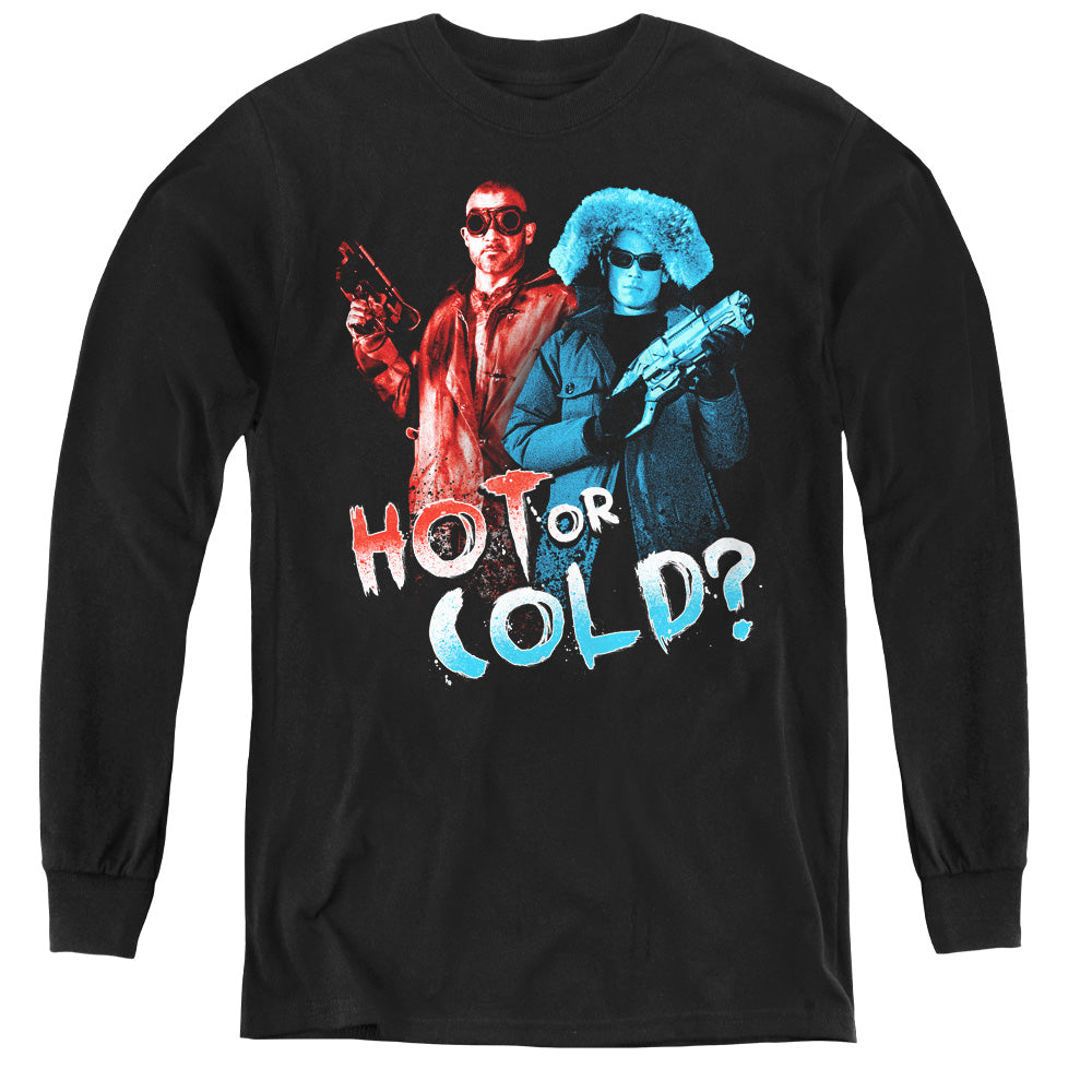 AN OFFCIALLY LICENSED ARROW HOT OR COLD YOUTH LONG SLEEVE T-SHIRT BLACK