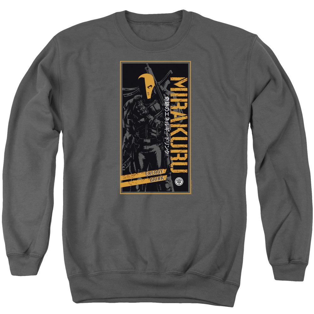 AN OFFCIALLY LICENSED ARROW MIRAKURA ENERGY DRINK ADULT UNISEX CREWNECK SWEATSHIRT CHARCOAL