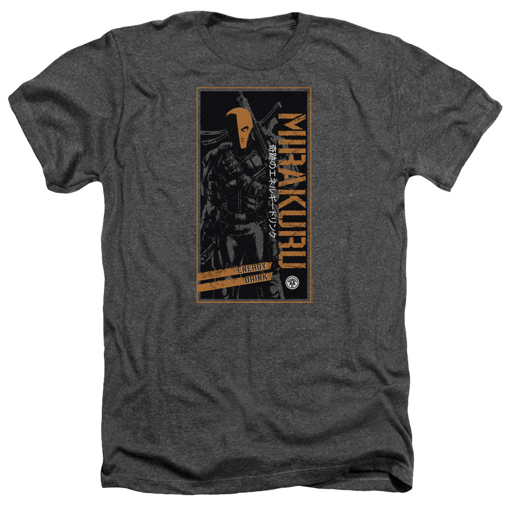 AN OFFCIALLY LICENSED ARROW MIRAKURA ENERGY DRINK MEN'S HEATHER T-SHIRT CHARCOAL